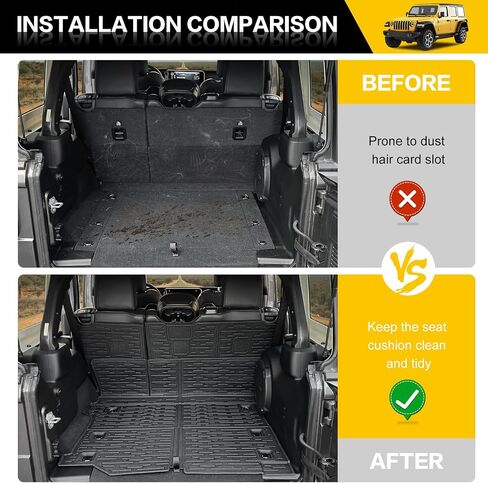 سجادات البضائع مع شبكة لملحقات 2018-2025 Jeep Wrangler JL Unlimited 4X4، جميع حماية الطقس للمقعد الخلفي، غطاء خلفي لبطانة صندوق السيارة، شبكة شحن لـ 18-25 JL JLU نوع الغاز 4 أبواب (ليس لـ 4XE) in Kuwait