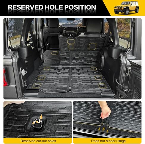 سجادات البضائع مع شبكة لملحقات 2018-2025 Jeep Wrangler JL Unlimited 4X4، جميع حماية الطقس للمقعد الخلفي، غطاء خلفي لبطانة صندوق السيارة، شبكة شحن لـ 18-25 JL JLU نوع الغاز 4 أبواب (ليس لـ 4XE) in Kuwait