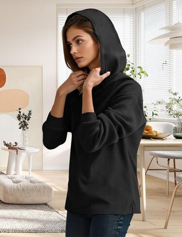 Women’s Lightweight Hoodie Sweatshirts Casual Waffle Knit Long Sleeve Drawstring Pullover Tops in Saudi Arabia