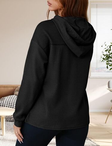Women’s Lightweight Hoodie Sweatshirts Casual Waffle Knit Long Sleeve Drawstring Pullover Tops in Saudi Arabia