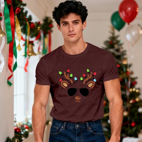 Christmas Shirts for Men Christmas Reindeer T-Shirt Funny Xmas Festival Short Sleeves Tops in Kuwait