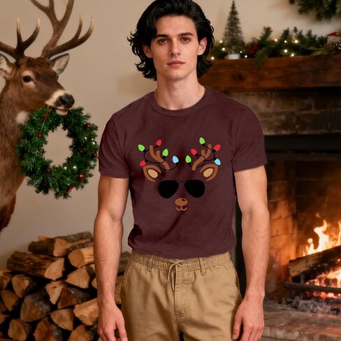 Christmas Shirts for Men Christmas Reindeer T-Shirt Funny Xmas Festival Short Sleeves Tops in Kuwait