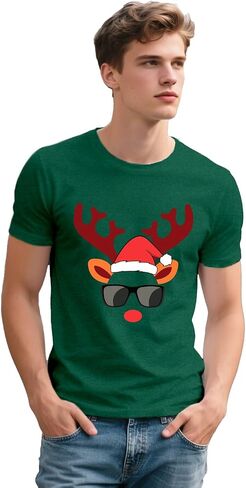 Christmas Shirts for Men Christmas Reindeer T-Shirt Funny Xmas Festival Short Sleeves Tops in Kuwait