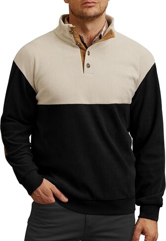 Mens Corduroy Fleece-Lined Sweatshirts Winter Heavyweight Casual Fashion Button Pullover (S-3XL) in Kuwait