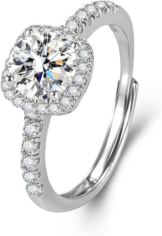 925 Sterling Silver Adjustable Zircon Ring | Sparkling Zircon Stones | Hypoallergenic, Tarnish-Resistant | Elegant Open Design in Saudi Arabia