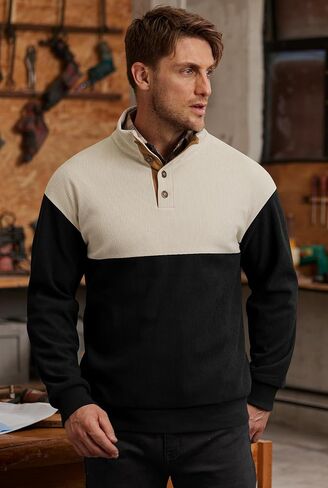 Mens Corduroy Fleece-Lined Sweatshirts Winter Heavyweight Casual Fashion Button Pullover (S-3XL) in Kuwait