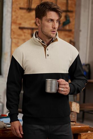 Mens Corduroy Fleece-Lined Sweatshirts Winter Heavyweight Casual Fashion Button Pullover (S-3XL) in Kuwait