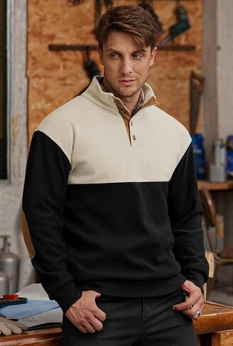 Mens Corduroy Fleece-Lined Sweatshirts Winter Heavyweight Casual Fashion Button Pullover (S-3XL) in Kuwait
