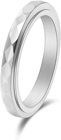 Fidget Ring for Anxiety 3mm Titanium Steel Multi-faceted Spinner Ring for Women Men High Polished Wedding Band Comfort Fit Size 5-10 in Kuwait