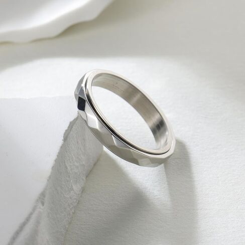 Fidget Ring for Anxiety 3mm Titanium Steel Multi-faceted Spinner Ring for Women Men High Polished Wedding Band Comfort Fit Size 5-10 in Kuwait