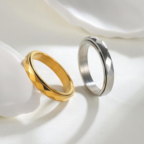 Fidget Ring for Anxiety 3mm Titanium Steel Multi-faceted Spinner Ring for Women Men High Polished Wedding Band Comfort Fit Size 5-10 in Kuwait