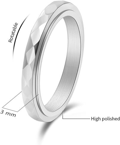 Fidget Ring for Anxiety 3mm Titanium Steel Multi-faceted Spinner Ring for Women Men High Polished Wedding Band Comfort Fit Size 5-10 in Kuwait
