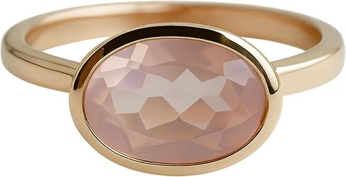 Rose Quartz Oval Cut 925 Gold Plated Sterling Silver Ring - Natural Gem Gemstone - Birthday Valentine's Mother's Day Gift - Handmade Jewelry Gift Ideas for Women - Pink Stone Ring (9) in Saudi Arabia
