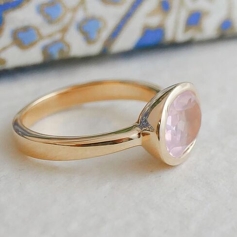 Rose Quartz Oval Cut 925 Gold Plated Sterling Silver Ring - Natural Gem Gemstone - Birthday Valentine's Mother's Day Gift - Handmade Jewelry Gift Ideas for Women - Pink Stone Ring (9) in Saudi Arabia