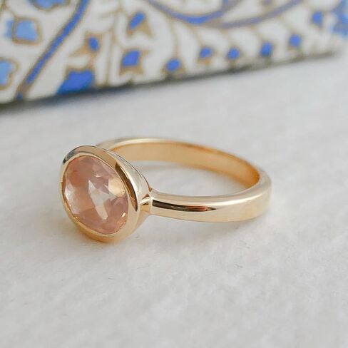 Rose Quartz Oval Cut 925 Gold Plated Sterling Silver Ring - Natural Gem Gemstone - Birthday Valentine's Mother's Day Gift - Handmade Jewelry Gift Ideas for Women - Pink Stone Ring (9) in Saudi Arabia