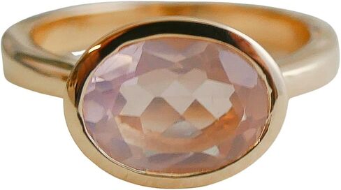 Rose Quartz Oval Cut 925 Gold Plated Sterling Silver Ring - Natural Gem Gemstone - Birthday Valentine's Mother's Day Gift - Handmade Jewelry Gift Ideas for Women - Pink Stone Ring (9) in Saudi Arabia