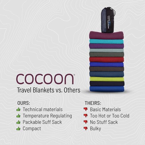 COCOON - بطانية من صوف ميرينو للسفر - مريحة وناعمة ودافئة وخفيفة الوزن وتنظيم درجة الحرارة (عادي 70 بوصة × 55 بوصة - رمادي جرافيتي) in Kuwait