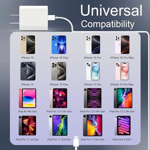 شاحن iPhone 16 Pro شحن سريع، كتلة شاحن USB C سريع 20 وات مع كابل شحن USB C إلى C بطول 10 أقدام لهواتف iPhone 16/16 Plus/16 Pro/16 Pro Max/15/15 Plus/15 Pro/15 Pro Max، iPad Pro /الهواء/ميني، وردي in Saudi Arabia