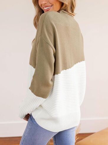 CUPSHE Womens Fall Long Sleeve Mock Neck Sweaters Colorblock Oversized Long Sleeve Knit Pullover Jumper Tops in Saudi Arabia