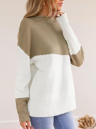 CUPSHE Womens Fall Long Sleeve Mock Neck Sweaters Colorblock Oversized Long Sleeve Knit Pullover Jumper Tops in Saudi Arabia