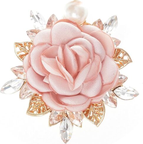 Rose Flower Brooch 1.97In Satin Pearl Crystal Flower Brooch for Women Wedding Dress Suit Hat Accessories Gift in Saudi Arabia