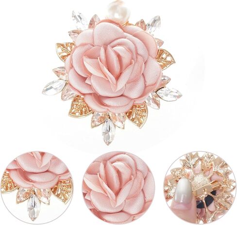 Rose Flower Brooch 1.97In Satin Pearl Crystal Flower Brooch for Women Wedding Dress Suit Hat Accessories Gift in Saudi Arabia