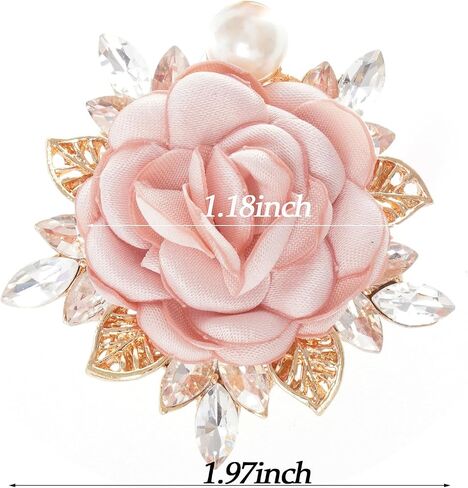 Rose Flower Brooch 1.97In Satin Pearl Crystal Flower Brooch for Women Wedding Dress Suit Hat Accessories Gift in Saudi Arabia