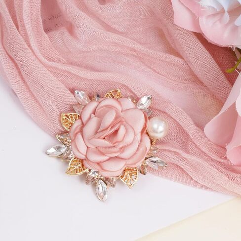 Rose Flower Brooch 1.97In Satin Pearl Crystal Flower Brooch for Women Wedding Dress Suit Hat Accessories Gift in Saudi Arabia