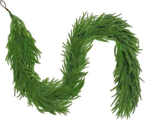 عيد الميلاد نورفولك الصنوبر إكليل، 6 قدم الاصطناعي الأخضر إكليل عطلة الديكور في الهواء الطلق داخلي لدرج درابزين الموقد in Saudi Arabia