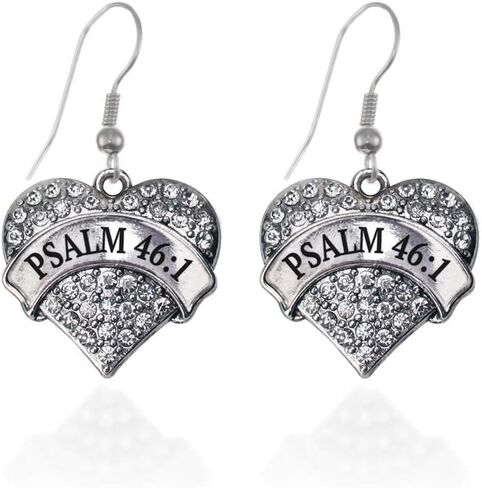 Inspired Silver - Silver Pave Heart Charm French Hook Drop Earrings with Cubic Zirconia Jewelry in Kuwait
