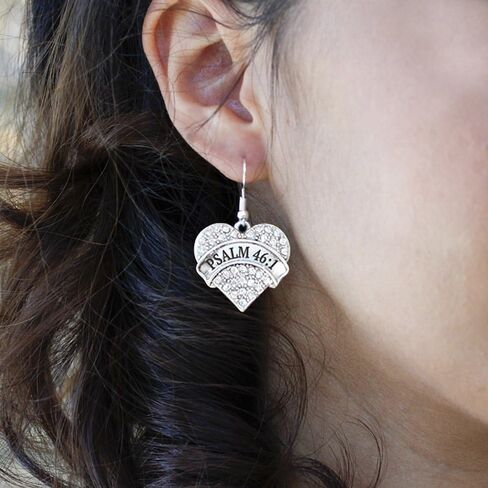 Inspired Silver - Silver Pave Heart Charm French Hook Drop Earrings with Cubic Zirconia Jewelry in Kuwait