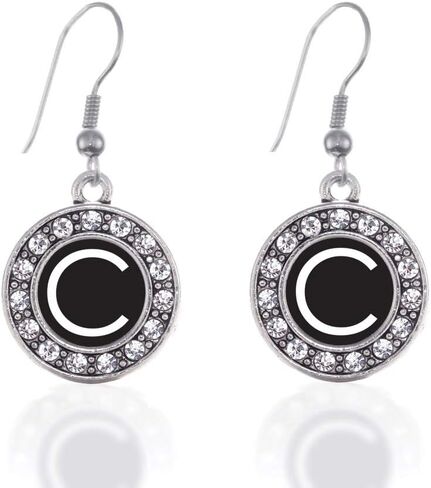 Inspired Silver - Silver Circle Charm French Hook Drop Earrings with Cubic Zirconia Jewelry in Kuwait