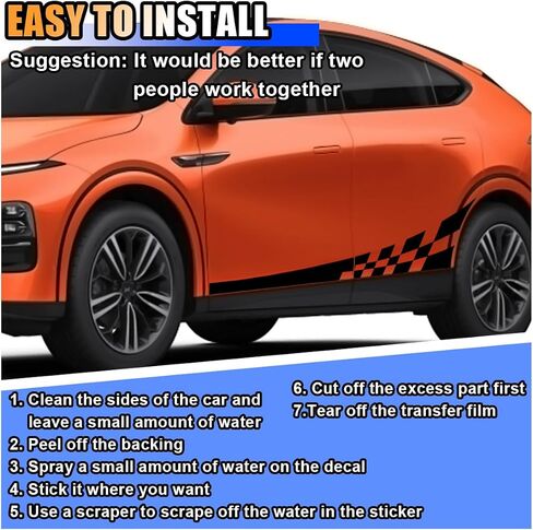 2PCS 78" Car Body Door Side Waistline Sticker Decals, Sports Racing Stripe Decals, Waterproof Vinyl Stripe Sticker Decoration for Car SUV Truck (Black) in Saudi Arabia