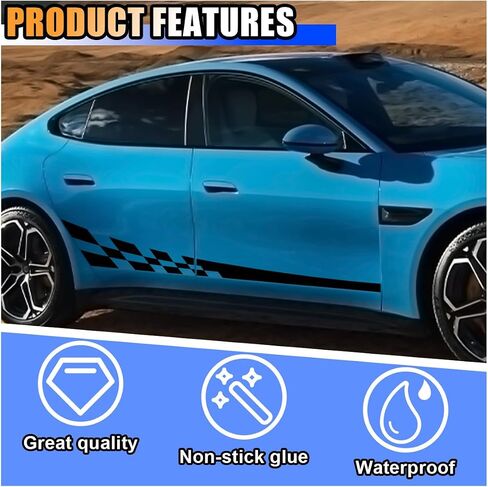 2PCS 78" Car Body Door Side Waistline Sticker Decals, Sports Racing Stripe Decals, Waterproof Vinyl Stripe Sticker Decoration for Car SUV Truck (Black) in Saudi Arabia