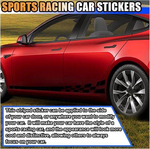 2PCS 78" Car Body Door Side Waistline Sticker Decals, Sports Racing Stripe Decals, Waterproof Vinyl Stripe Sticker Decoration for Car SUV Truck (Black) in Saudi Arabia