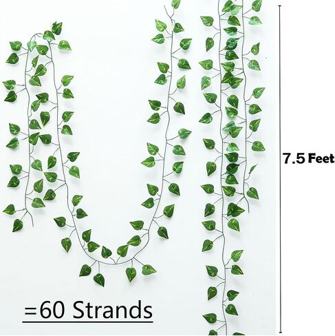 450 Feet 60 Pack Fake Greenery Hanging Garland, Artificial Ivy Leaf Plants, Vine Leaves, Flowers Foliage for Bedroom Garden Wall Decor in Saudi Arabia