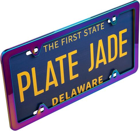 2 Pack NEO Chrome Iridescent License Plate Frame, Stainless Steel Polish, Universal US Canada Bracket Holder, 2 Holes Anti-Theft Design (with caps and mounting Fits) Car Tag (Chameleon - 056) in Saudi Arabia