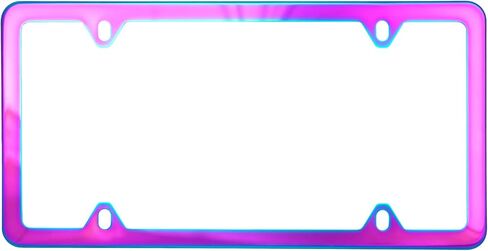 2 Pack NEO Chrome Iridescent License Plate Frame, Stainless Steel Polish, Universal US Canada Bracket Holder, 2 Holes Anti-Theft Design (with caps and mounting Fits) Car Tag (Chameleon - 056) in Saudi Arabia