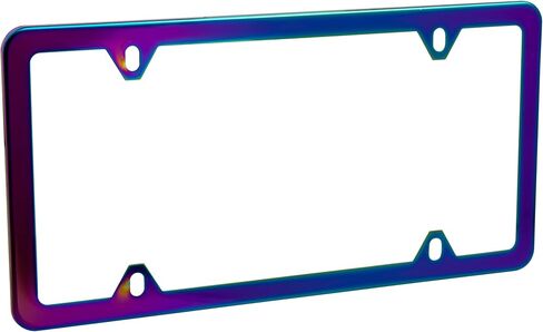 2 Pack NEO Chrome Iridescent License Plate Frame, Stainless Steel Polish, Universal US Canada Bracket Holder, 2 Holes Anti-Theft Design (with caps and mounting Fits) Car Tag (Chameleon - 056) in Saudi Arabia