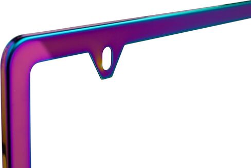 2 Pack NEO Chrome Iridescent License Plate Frame, Stainless Steel Polish, Universal US Canada Bracket Holder, 2 Holes Anti-Theft Design (with caps and mounting Fits) Car Tag (Chameleon - 056) in Saudi Arabia