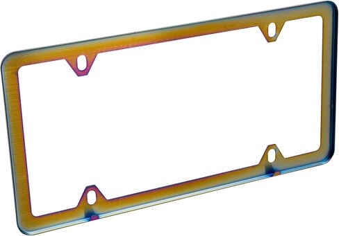 2 Pack NEO Chrome Iridescent License Plate Frame, Stainless Steel Polish, Universal US Canada Bracket Holder, 2 Holes Anti-Theft Design (with caps and mounting Fits) Car Tag (Chameleon - 056) in Saudi Arabia