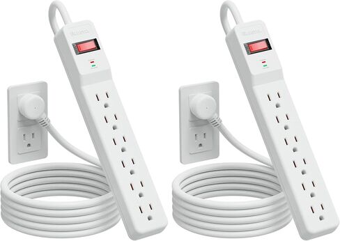 Power Strip Surge Protector 6FT, 980Joules, 6 Outlet, Flat Plug, Wall Mountable for Home Office Garage, ETL Listed, White in Saudi Arabia