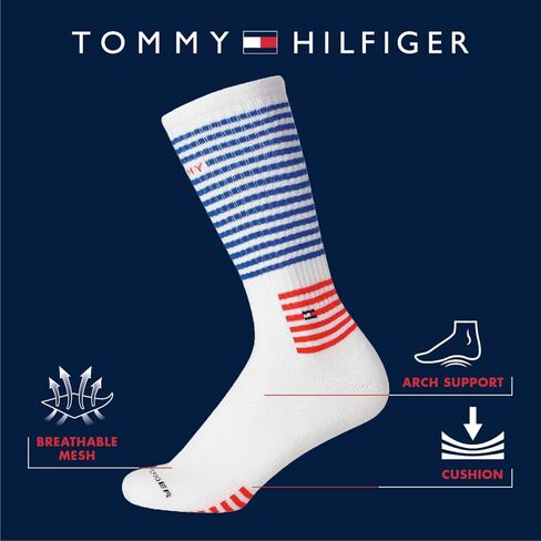 Tommy Hilfiger Men's Crew Socks - 5 Pack Performance Stretch Cushion Crew Socks - Athletic Socks for Men (Shoe Size: 7-12) in Kuwait