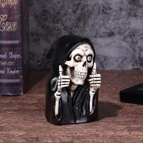 Funny Skeleton Figurine- 3.9inch Gothic Grim Reaper Skeleton Knick Knacks,Thumbs Up Mini Skull Figurines,Resin Punk Halloween Home Decor Statue,Retro Death Figurine Dark Humor Gifts for Women in Saudi Arabia