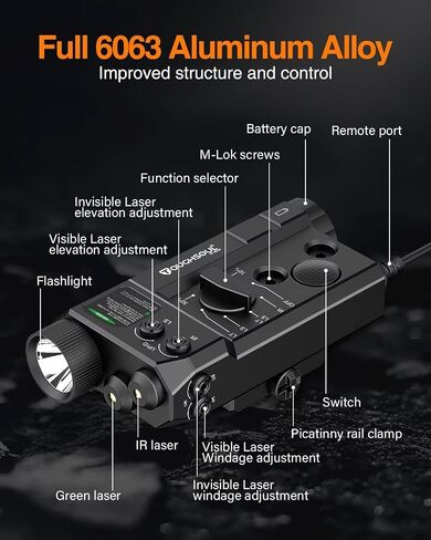 Molk and Picatinny Mounted Tactical Flashlight Green Laser Infrared(IR) Laser 3 in 1 Combo, 1200 Lumen Light with Remote Pressure Switch for Rifle in Kuwait