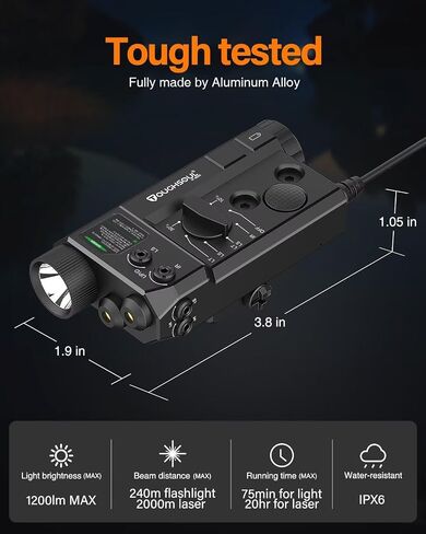 Molk and Picatinny Mounted Tactical Flashlight Green Laser Infrared(IR) Laser 3 in 1 Combo, 1200 Lumen Light with Remote Pressure Switch for Rifle in Kuwait