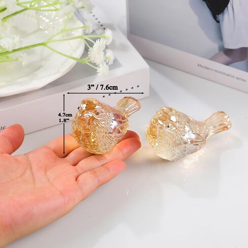 Qianwei 2PCS تمثال الطيور الكريستال - اليدوية الزجاج المنفوخ الطيور الحيوانات التماثيل الكريستال مكتب مكتب الجدول ديكور المنزل التماثيل الوزن الورق تحصيل (2PCS الطيور الملونة) in Kuwait