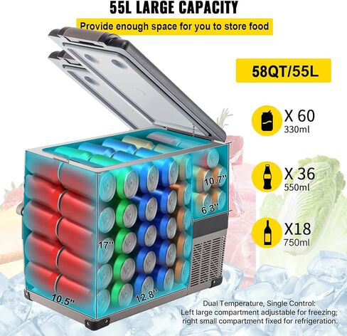 VEVOR NLS45, 12 Volt Car Refrigerator Fridge, 32 L Dual Zone Portable Freezer, -4℉-68℉ Adjustable Range, 12/24V DC and 100-240V AC Compressor Cooler for Outdoor, Camping, RV, Bule and grey in Kuwait