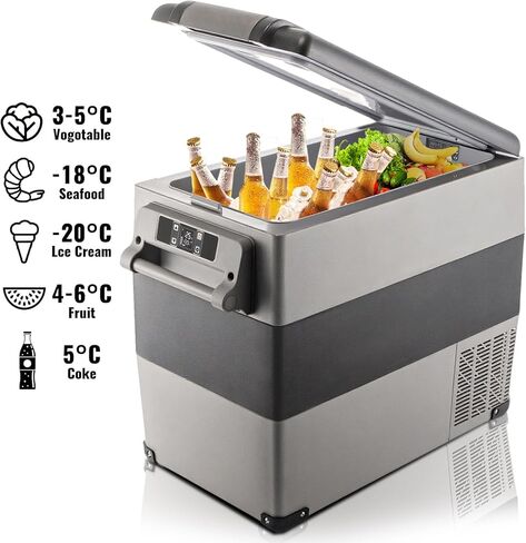 VEVOR NLS45, 12 Volt Car Refrigerator Fridge, 32 L Dual Zone Portable Freezer, -4℉-68℉ Adjustable Range, 12/24V DC and 100-240V AC Compressor Cooler for Outdoor, Camping, RV, Bule and grey in Kuwait
