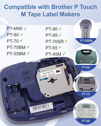 5P M-K231 M Tape MK231-731 12mm 1/2 Compatible with Brother M Label Tape 12mm 0.47 White/Color Label Maker M Tape Compatible with Brother PT-80 PT-70 PT-65 PT-55 PT-M95 PT-90 in Kuwait